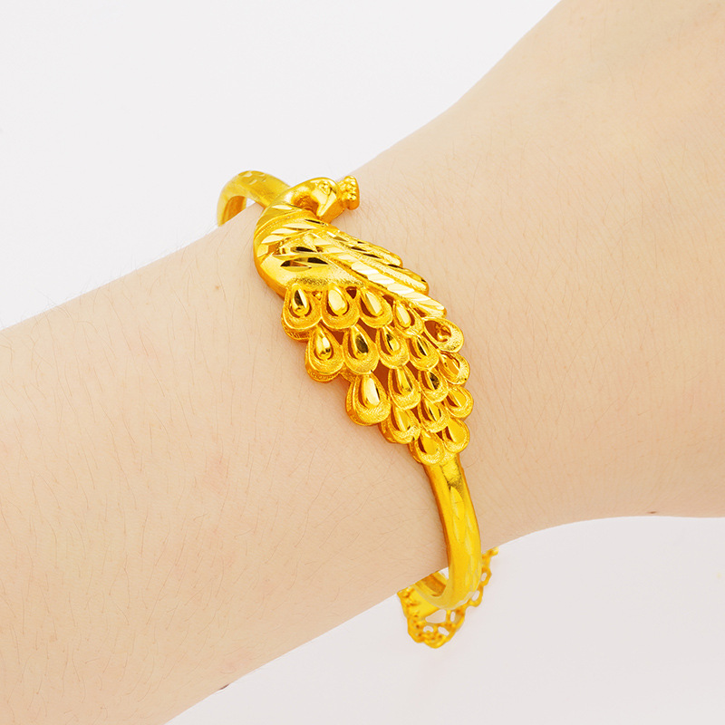 999 oro Vietnam oro Pavo Real pulsera femenina festiva novia estilo étnico retro Phoenix abierto pulsera image 3