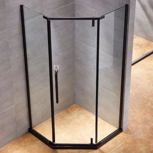 Export Cambodia Shower Room Stainless Steel Matte Black Diamond Type Shaft Door Glass Bathroom Screen