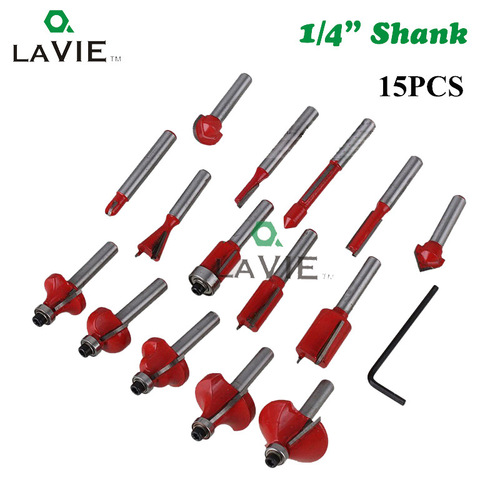 1/4 handle 6.35 handle 12-piece set 15-piece milling cutter set edge trimming machine woodworking milling cutter manufacturer direct sales cutter head set