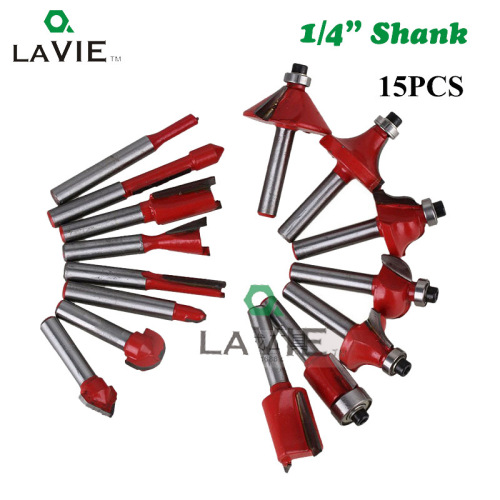 1/4 handle 6.35 handle 12-piece set 15-piece milling cutter set edge trimming machine woodworking milling cutter manufacturer direct sales cutter head set