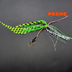 Large-tail split-tail feathered design, hand-tied—17cm/3g, featuring a mustache-shaped Ise-Ni golden hook with silicone thread and a matching Yan Yue accessory.