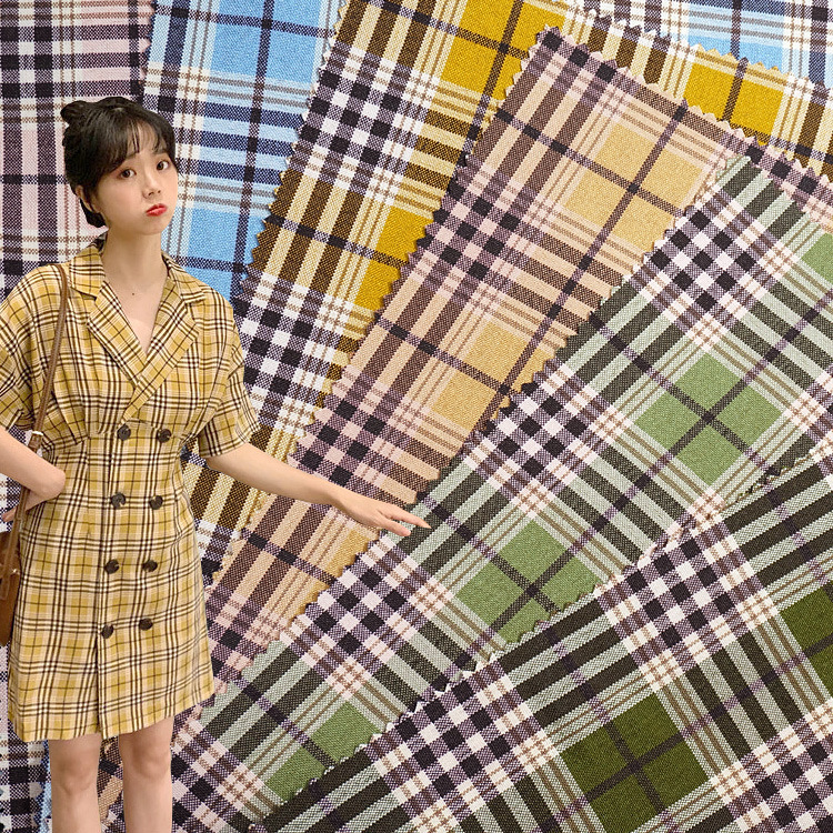 现货涤纶弹力格子面料韩国连衣裙格子布秋季女装时尚西装套装面料