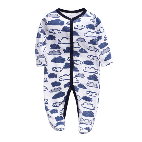 Wholesale factory price newborn one-piece long-sleeved one-piece long-sleeved foot-covering pure cotton romper casual crawling suit spring and autumn baby pajamas