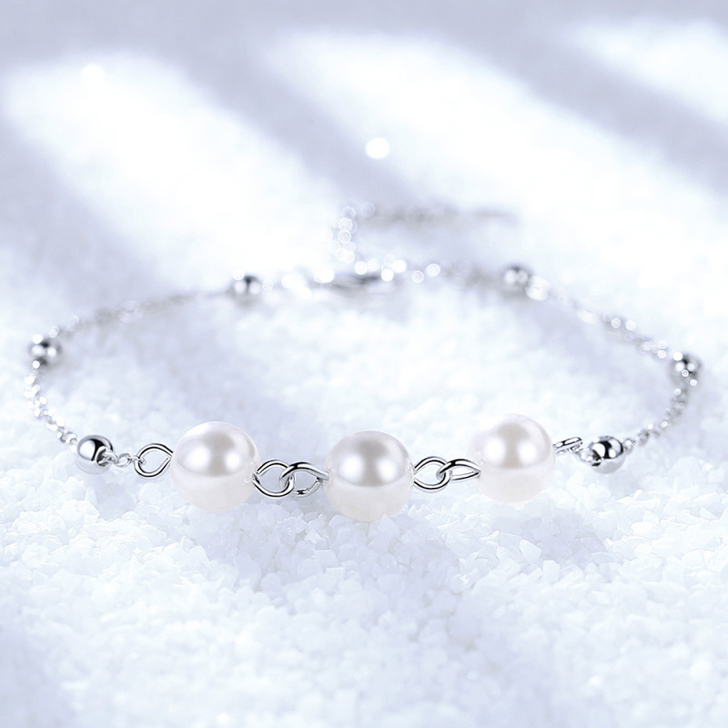 Japanese and Korean style silver-plated simple round beads cross bracelet jewelry wholesale elegant pearl bracelet female tail chain Japanese and Korean style silver-plated simple round beads cross bracelet jewelry wholesale elegant pearl bracelet female tail chain