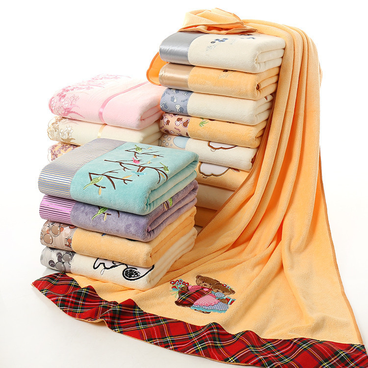 Microfiber bath towel thickened cartoon embroidered children's large towel swimming absorbent quick-drying beach towel cross-border wholesale