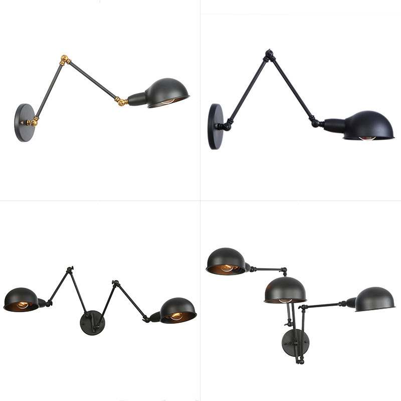 Rh Loft Industrial Style Long Arm Double Section Retro Family Casual Personalized Cheating Bedside Catering Decorative Wall Lamp