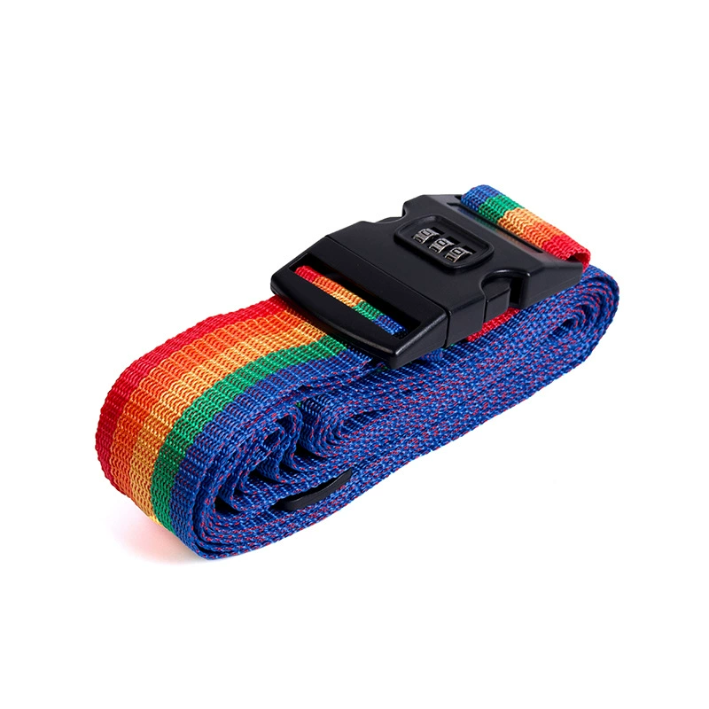 Luggage Strap BD011 Cross Password, elastic suitcase band with combination lock and clips, rainbow