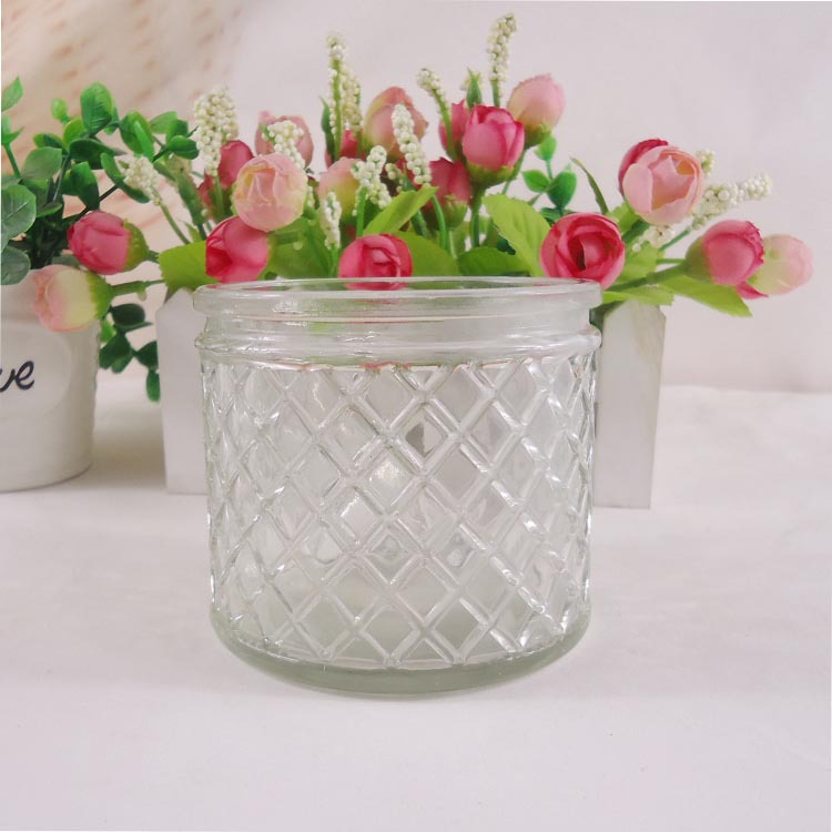 厂家直销玻璃蜡烛罐圆形带雕刻蜂蜡玻璃瓶蜡烛容器装蜡玻璃杯