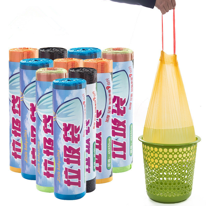 Bolsa de basura grande con cordón para el hogar, tipo de corte de color, bolsa de protección ambiental de plástico engrosada y explosiva para el hogar
