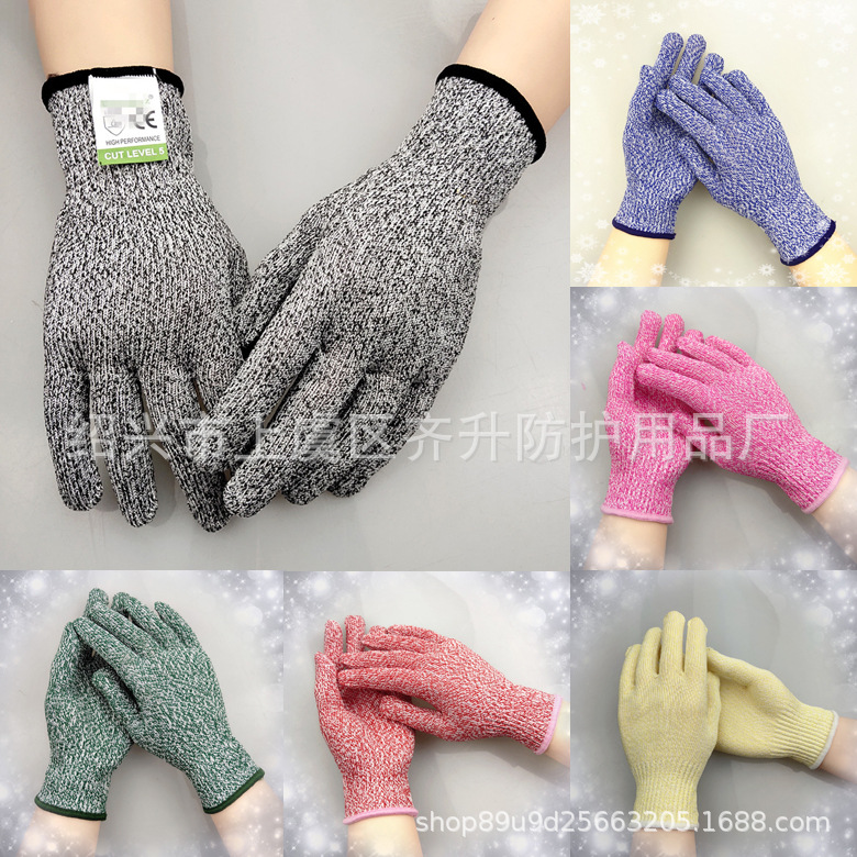 Color 5-nivel anti-corte de cuchillo hombres y mujeres adultos niños protectores HPPE rojo amarillo azul guantes
