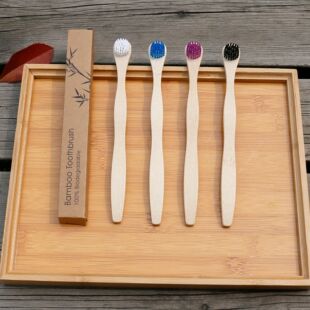 Bamboo tongue scraper 4 PCs tongue brush cleaner adult oral cleaning bristle toothbrush can be packaged independently