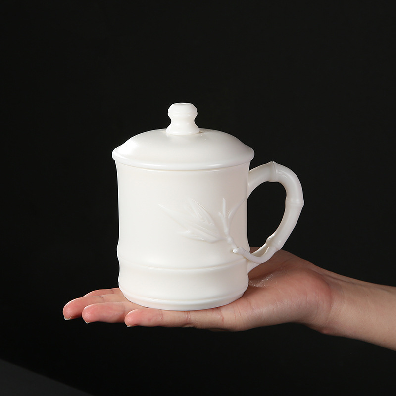 Cross-Border High-End Ceramic Office Cups, Plain-Fired White Porcelain Tea Cups, Business Gifts, Customizable Logo