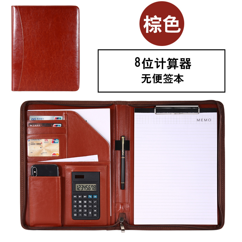 Fabricante A4 de hojas sueltas carpeta Gerente de material con cremallera bolsa de oficina de negocios CONTRATO DE firma tablero clip de cuero