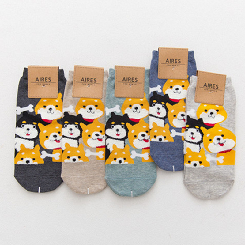 Socks Women's Boat Socks Spring Cartoon Pattern Straight Socks Wholesale Three-Dimensional Ear Cotton Socks College Style Students and Older Children