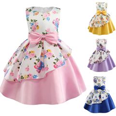 2024 New Girl's Dress with Irregular Hem Print, Children's Formal Dress, Bow Tie, Performance Wear, Halloween Best Selling