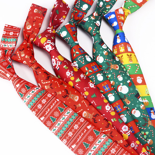 圣诞领带 涤丝印花圣诞老人圣诞树圣诞麋鹿圣诞礼物领带批发