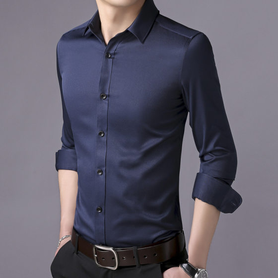 Men's long sleeve shirt men's long sleeve slim fit men's shirt Korean youth solid color shirt men's wholesale cardigan autumn and winter
