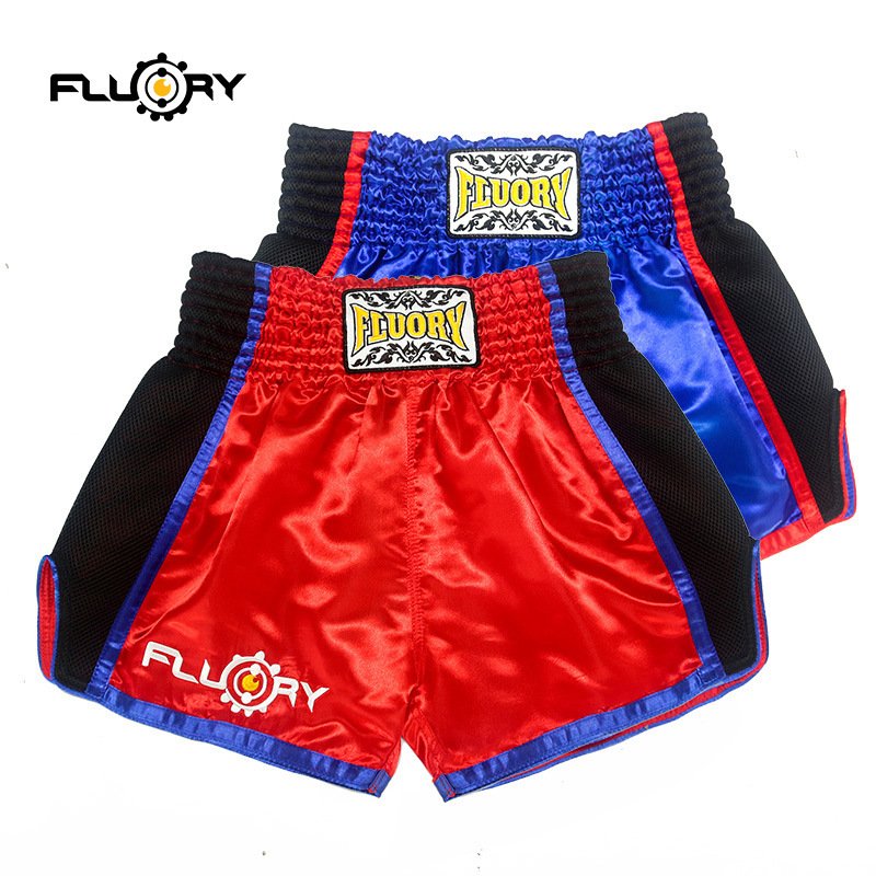 FLUORY Competition Red and Blue Muay Thai Shorts Fighting Sanda Pants Fighting Pants Boxing Pants Men's Training Pants