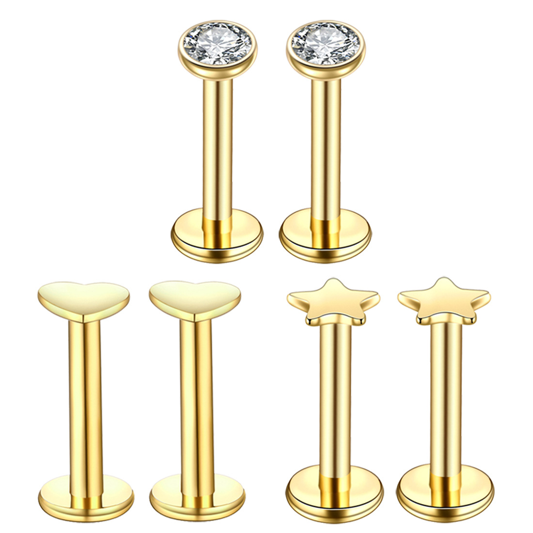 Leppepiercing i rustfritt stål med zirkonia hjerte og stjerne_voghion.com