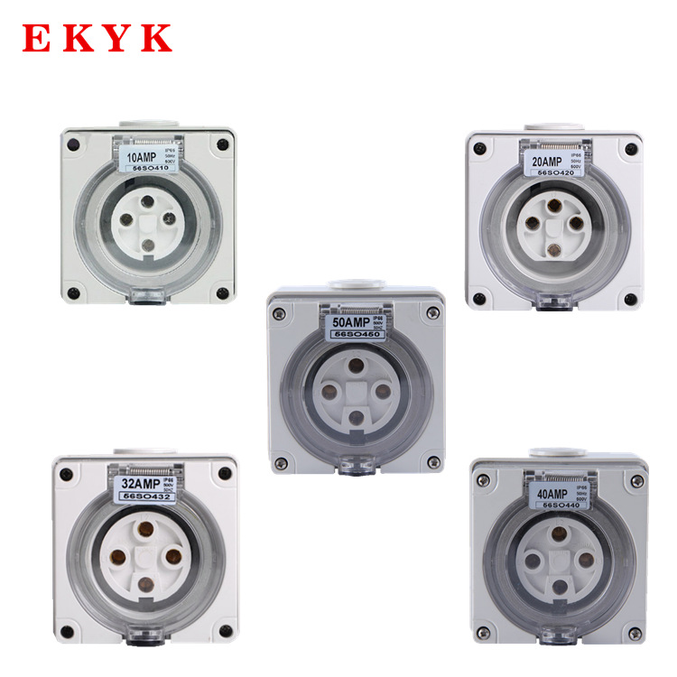 跨境户外电源插座56SO410 20 32 40 50澳式防水工业4孔方形插座