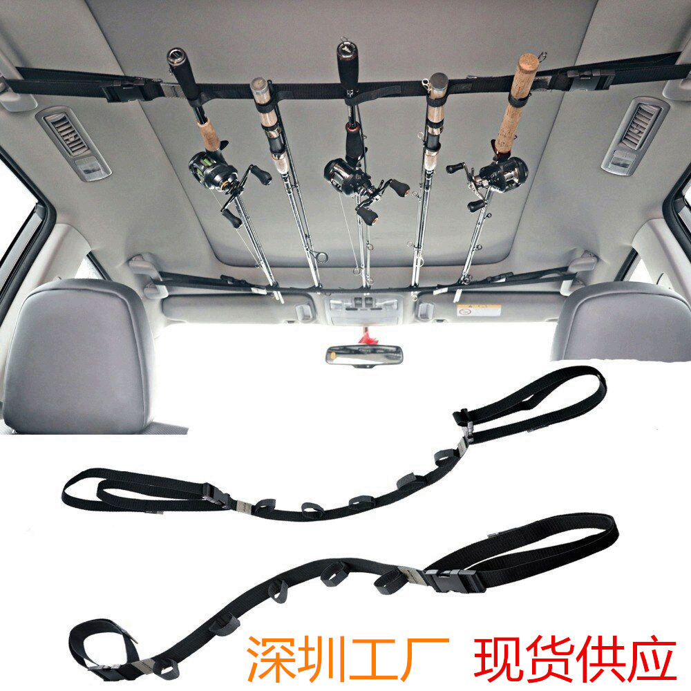 Venta directa de fábrica ajustable titular de la caña de pescar del coche con velcro coche Barra de pescar rack de almacenamiento estante de la barra de pesca del coche