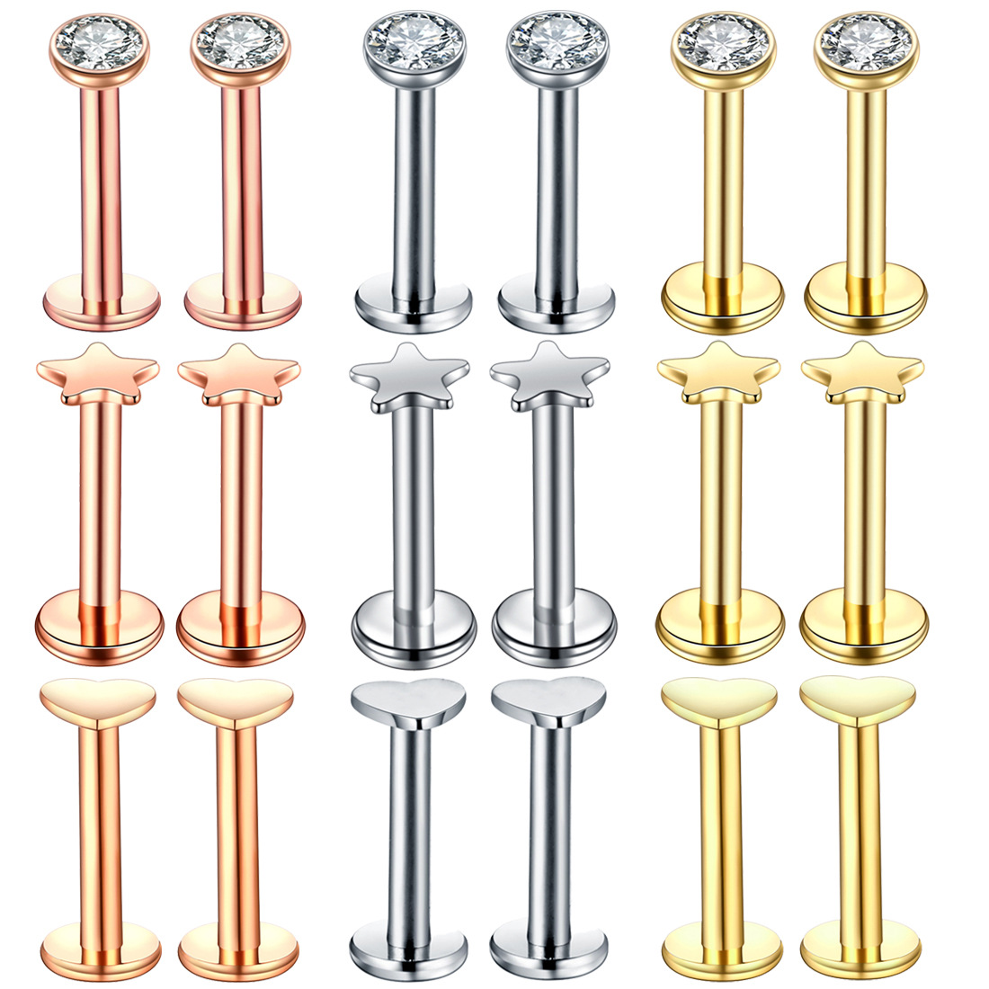 Leppepiercing i rustfritt stål med zirkonia hjerte og stjerne_voghion.com