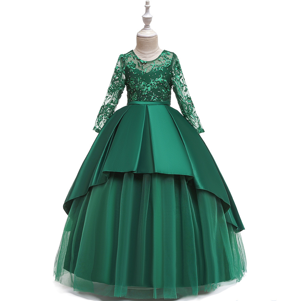 Small princess costume, long-sleeve, piano performance costume, evening dress, Amazon 2