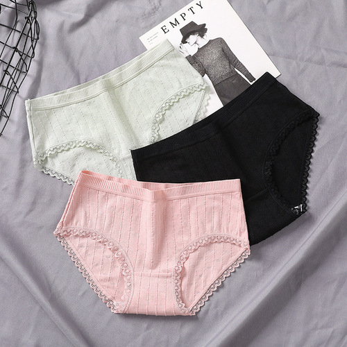 Pure cotton women's underwear women's pure cotton 100% cotton antibacterial mid-waist low girl's seamless large size lace girl's triangle