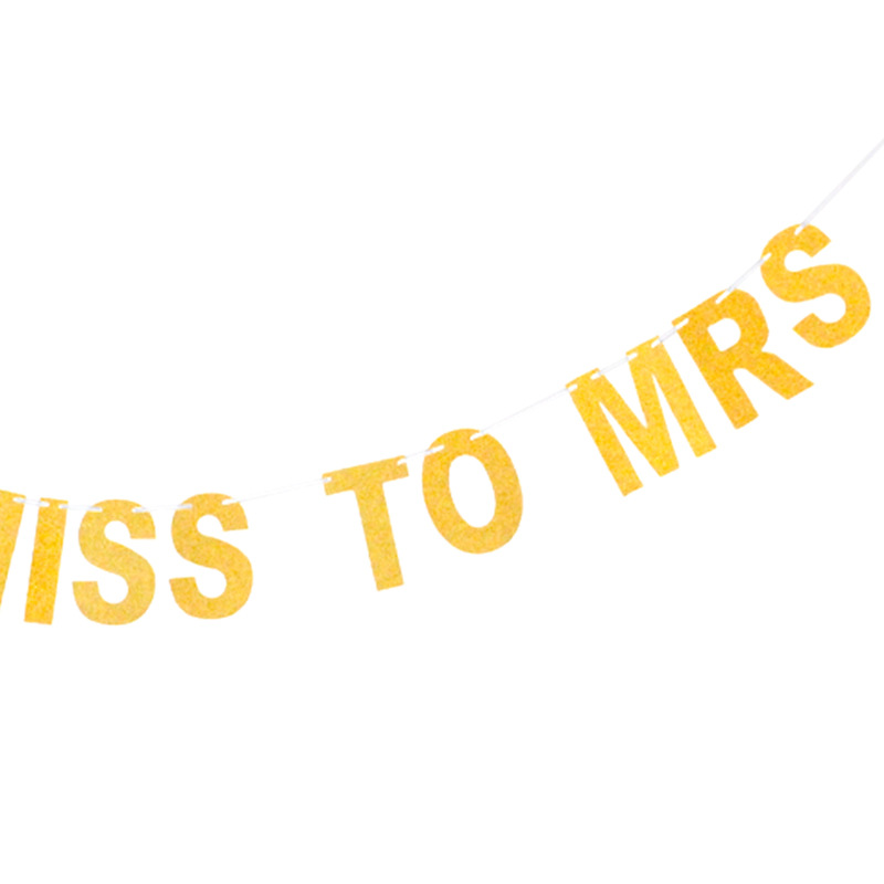 Banderas de la fiesta de la boda de la señorita a la señora polvo brillante oro plata letras de papel dibujar flores