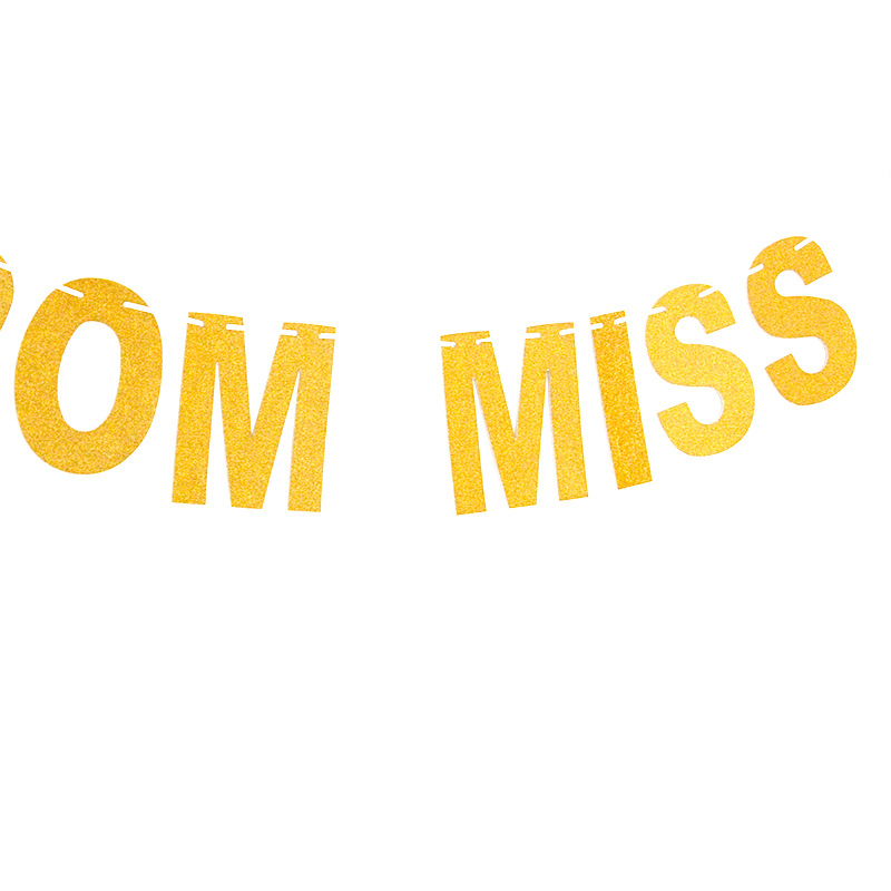 Banderas de la fiesta de la boda de la señorita a la señora polvo brillante oro plata letras de papel dibujar flores