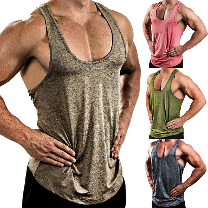 AliExpress Amazon wish cross-border explosions European and American men's solid color V-neck sleeveless shirt T-shirt vest wholesale