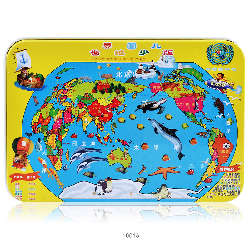 Rompecabezas de educación temprana para niños de madera 100 unidades rompecabezas en caja de hierro rompecabezas de dibujos animados puesto juguetes de Venta caliente juguetes educativos