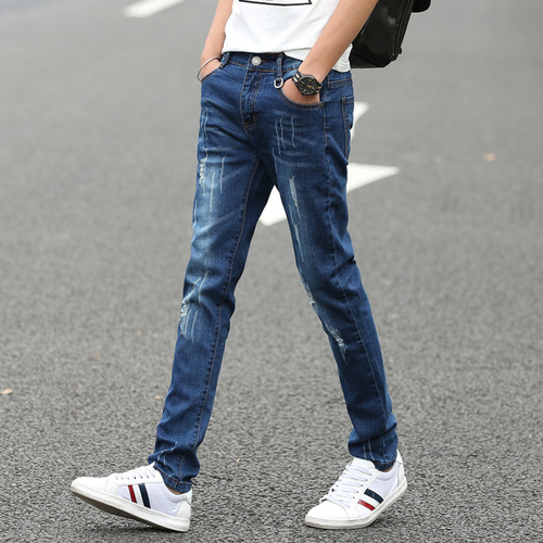 Men's Fashion Jeans 9-inch Casual Slim Straight Versatile Pants Korean Style Trendy Summer Thin Long Jeans