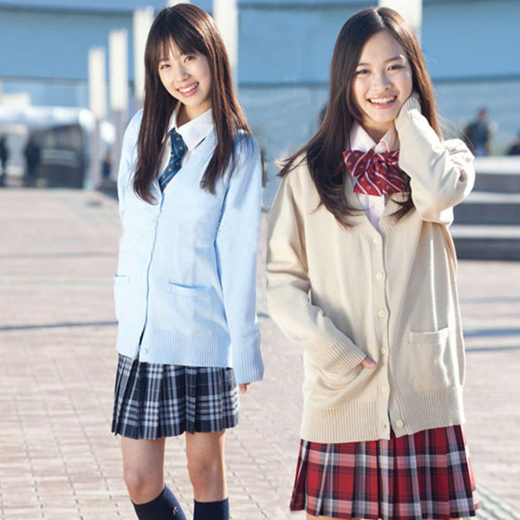 Spring and Autumn College Style V-Neck Knitted Pure Cotton Cardigan Japanese JK Uniform Sweater cos Animation School Uniform Sweater Air-conditioning Shirt