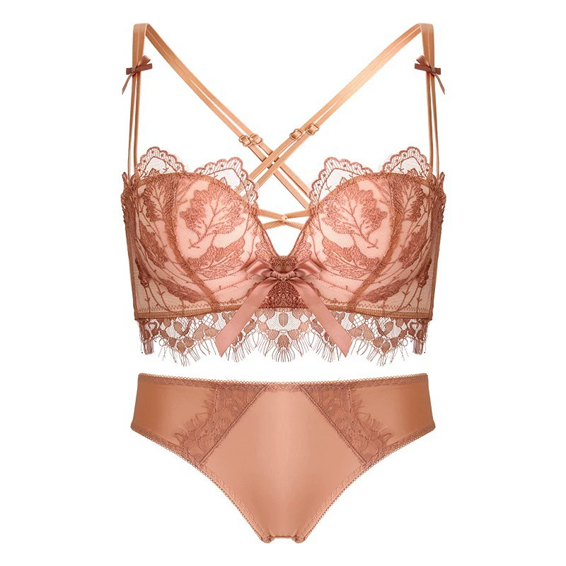 Wireless Lace Bra Set, Supportive Non-Wired Design, Beautiful Back, Sizes 32–38 (AB), Single or Set