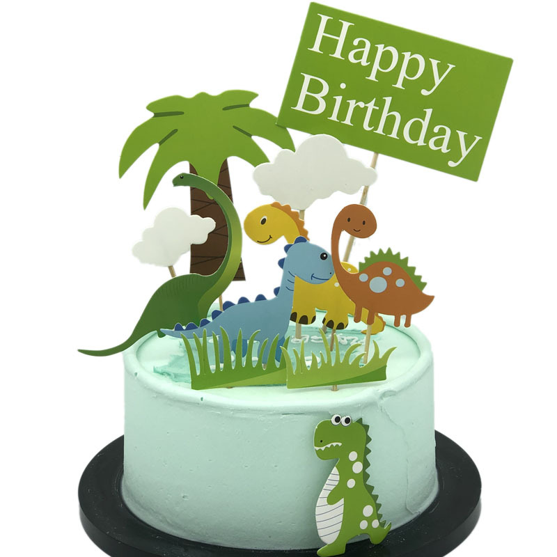 Baking Cake Decoration Jurassic Dinosaur Flag Dessert Table Topper Insert Card Cartoon Cake Insert
