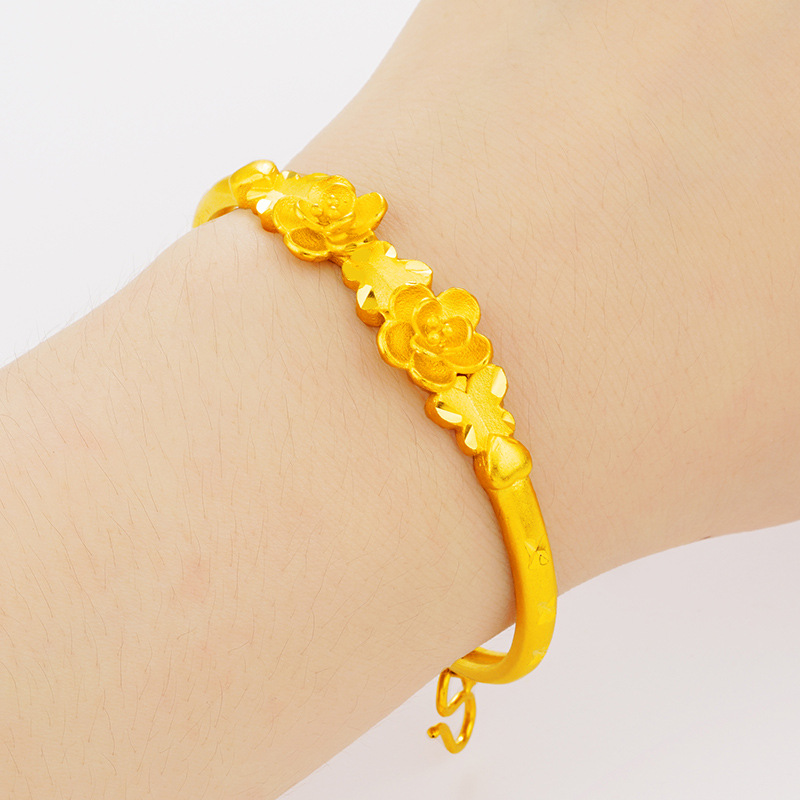 Vietnam oro doble flor abierta pulsera boutique cobre chapado 999 oro puro Rosa pulsera al por mayor