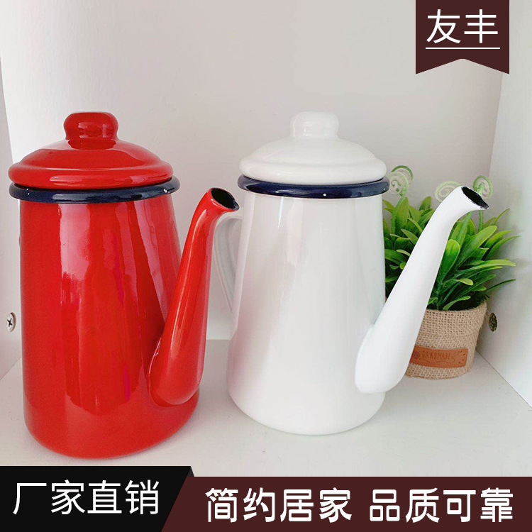 Manufacturer Wholesale Thickeneded Enamel Pot Enamel Pot 1.1L Hand-Brewed American Coffee Pot Japanese Enamel Water Kettle Oil Pot