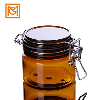 茶色圆柱形220g不锈钢扣子密封罐 睡眠面膜按摩膏膜粉化妆品包材