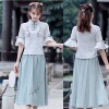 Summer ethnic fresh Hanfu, top for leisure, skirt, set, ethnic style, cotton and linen