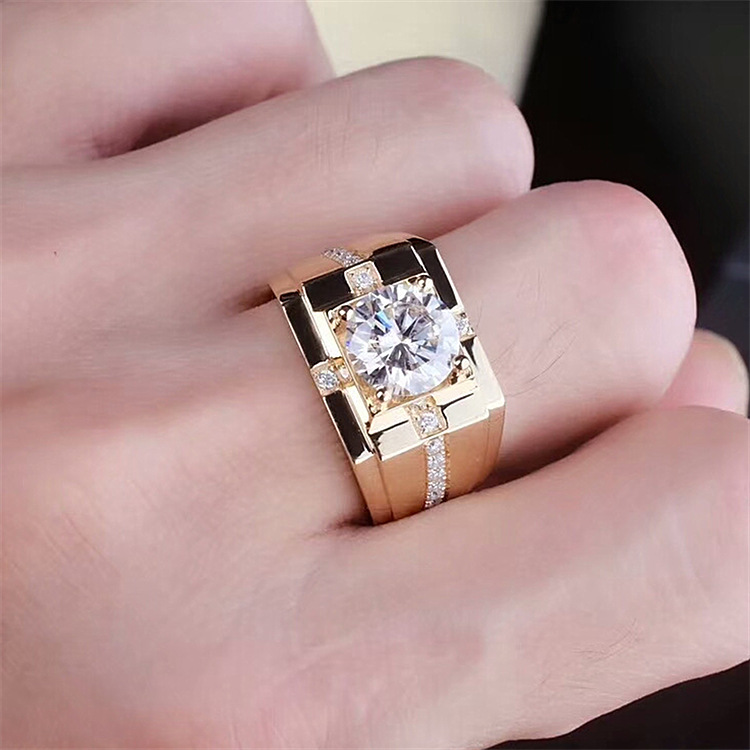 Bague de mariage dominante en or moissanite pour homme avec diamant à haute teneur en carbone classique_voghion.com