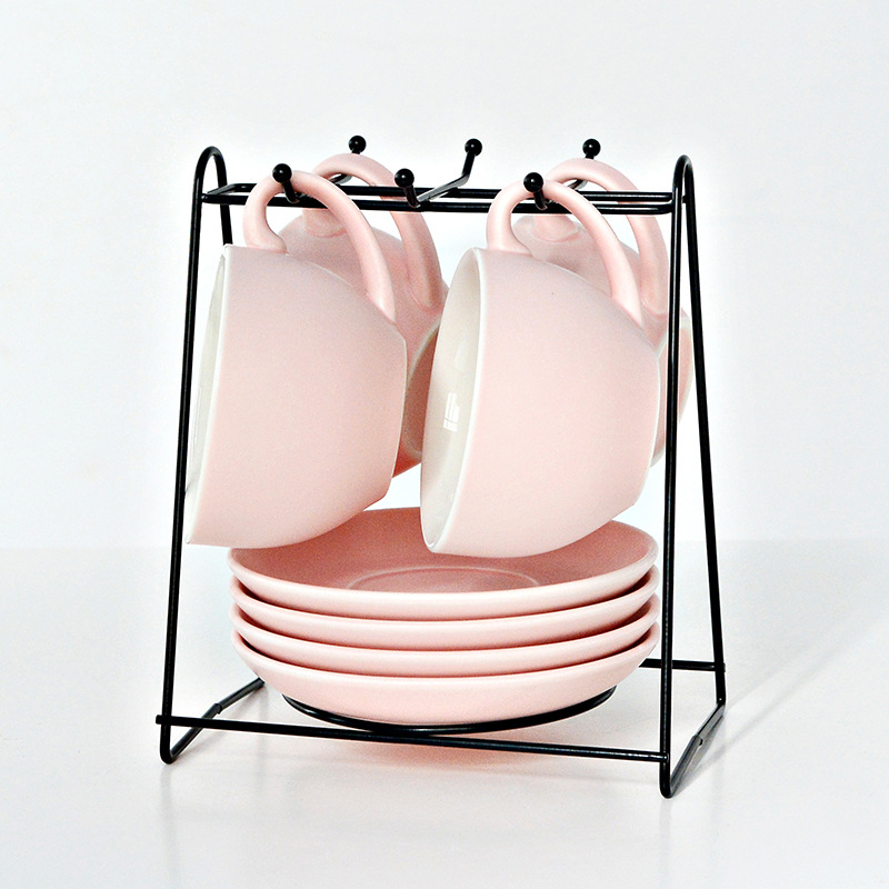 Conjunto de tazas de café tazas de cerámica tazas creativas tazas de agua con cucharas platos de cuatro piezas con logotipo impreso