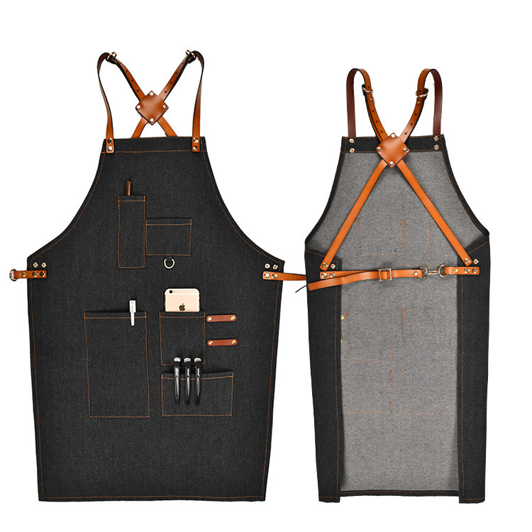 Canvas Denim Apron logo Printing Restaurant Milk Tea Shop Florist Female Wear-resistant Barista Work Waist