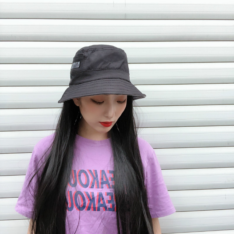 Tiktok transmisión en vivo con productos peluca sombrero un verano moda mujer negro pelo largo y recto transpirable pescador sombrero en stock venta al por mayor