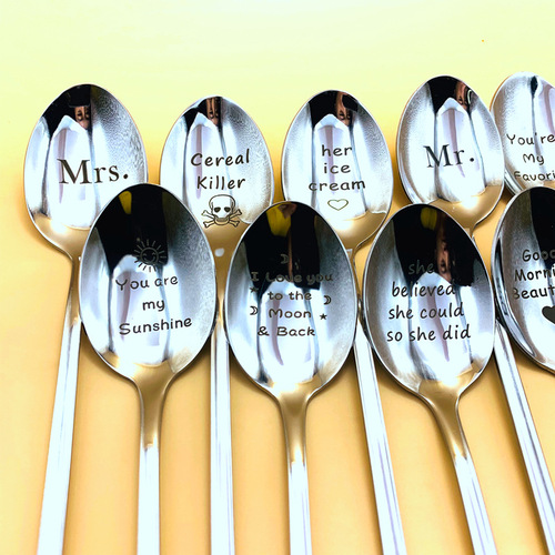 Good morning, stainless steel gift spoons for relatives and friends, Dad, Mom, Grandpa, Grandma, Couple tableware
