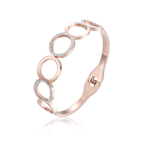 New Diamond-Encrusted Rose Gold Titanium Steel Bracelet for Women, Non-Fading Couple Bracelet, Stainless Steel Jewelry Wholesale