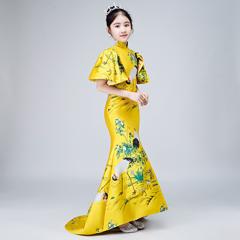 Girls' Catwalk Trailing Gowns Cheongsam Children's Evening Dresses Little Princesses Hostess Performance Costumes Modified Fit_voghion.com