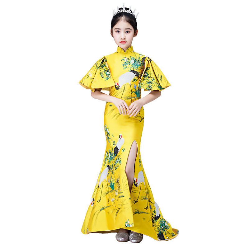 Girls' Catwalk Trailing Gowns Cheongsam Children's Evening Dresses Little Princesses Hostess Performance Costumes Modified Fit_voghion.com