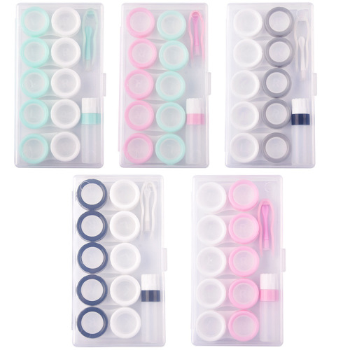 Macaron five-pack contact lens box, contact lens storage box, PP box set, display box with clip, tweezers bottle