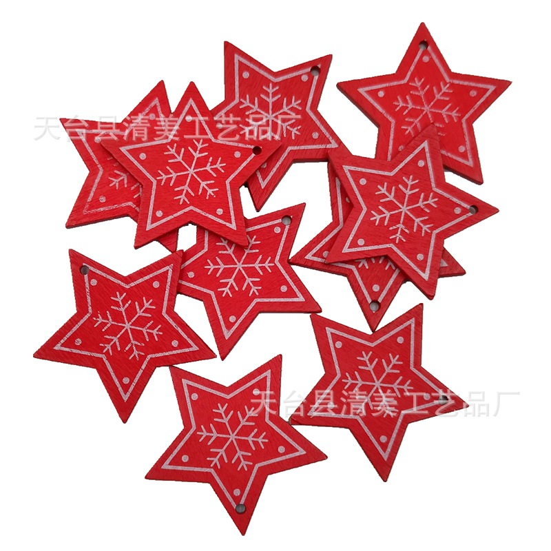 50mm blanco de madera/rojo Navidad estrella de cinco puntas colgante de madera 10 piezas en un paquete